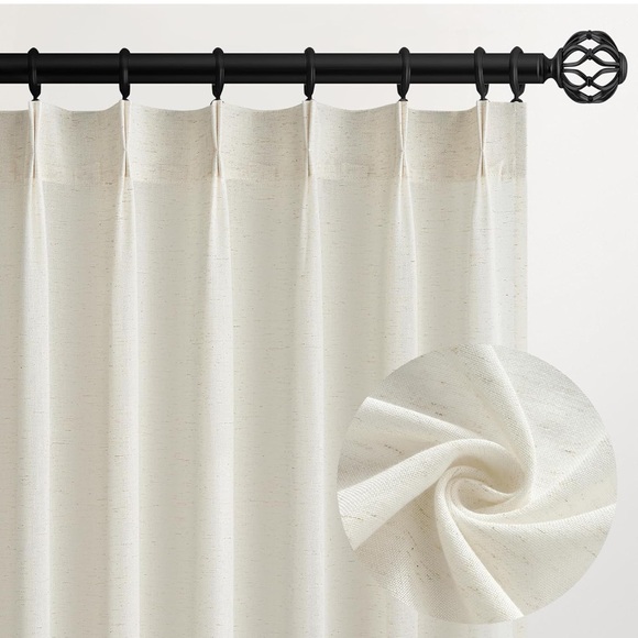 NWT Topfinel Curtains Drapes 40” x 100” Pleated Linen 2 Panels Cream Semi Sheer - Picture 1 of 7